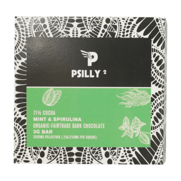 Psilly - Dark Chocolate Bar - Mint & Spirulina | 3 Amigos Canada